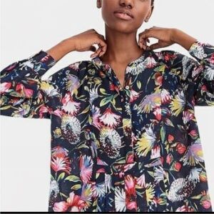 J.CREW SILK PLEATED POPOVER IN FLORAL PRINT